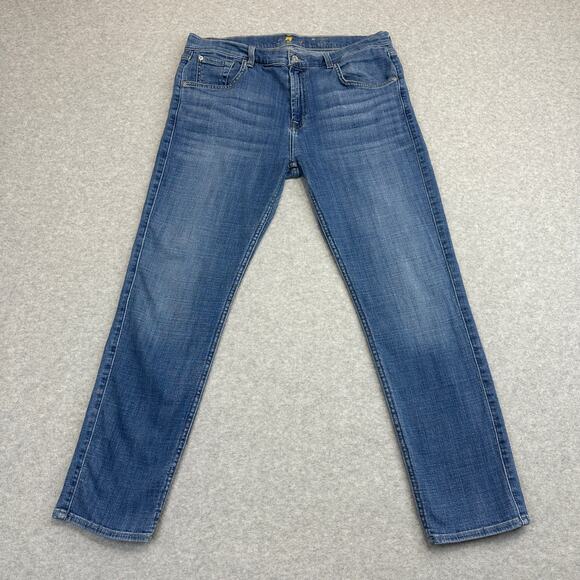 7 For All Mankind Jeans SZ 31 Medium Wash Stretch Denim Relaxed Skinny Straight - Picture 1 of 12